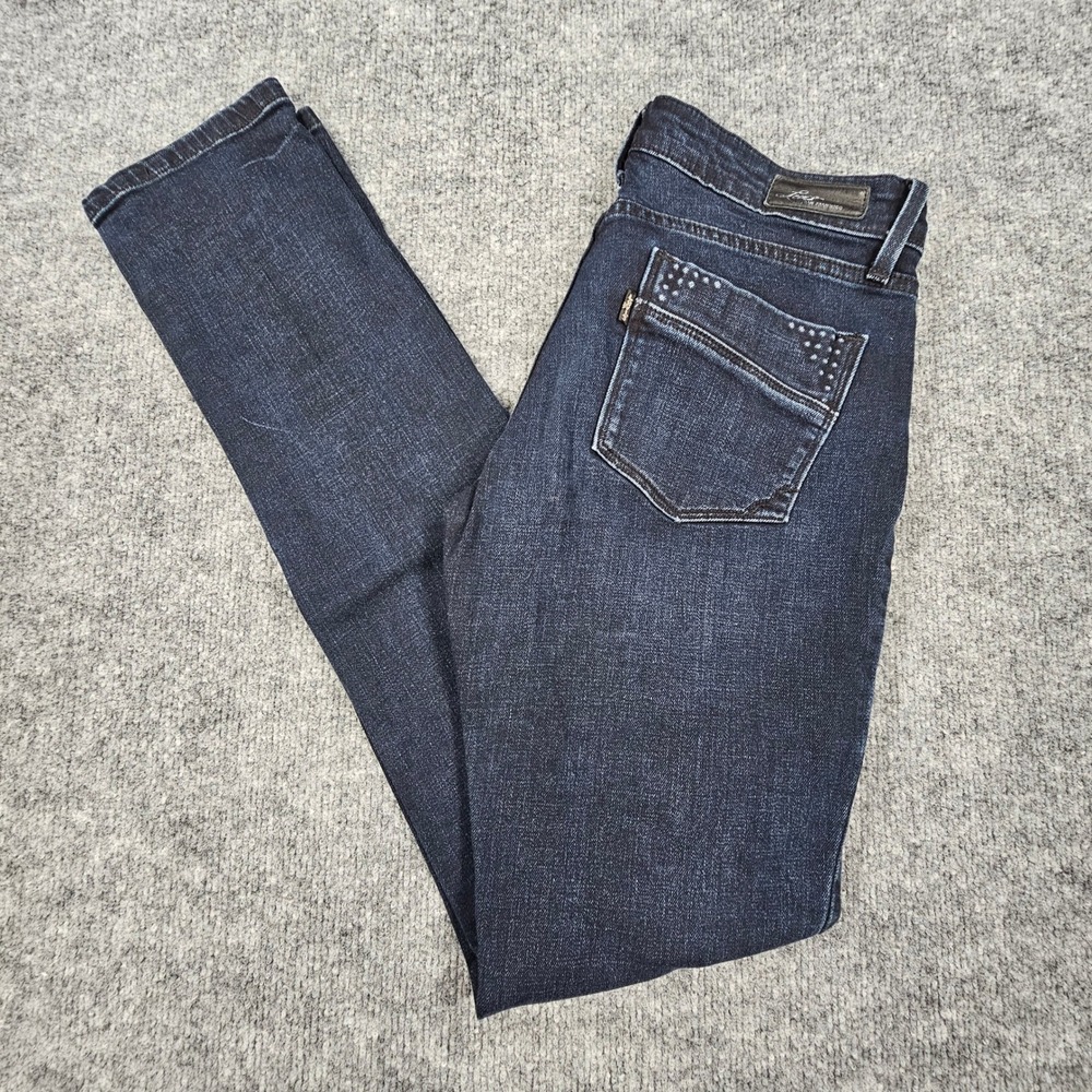 Levi's 524 Too Super Low Skinny Jeans Women's 26x31 Dark Wash Blue Rhinestone
